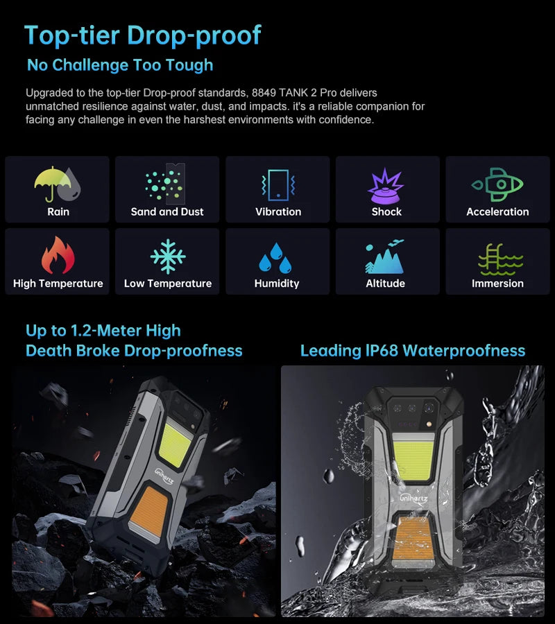 Unihertz 8849 tank 2 Pro rugged phone Android 14 24GB 512GB with 23800mAh battery superior projection 6.79 "FHD waterproof phone