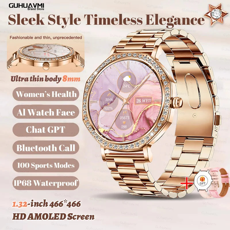 New Women SmartWatch AMOLED Screen Men Watches Bluetooth Call Sport Womens Physical Health IP68 Lady Smart Watch For Android IOS