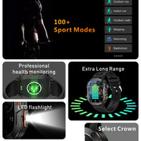 2025New Rugged Military GPS Track Smart Watch Men Bluetooth Call 5ATM Waterproof Flashlight Outdoor Sports SmartWatch For Xiaomi