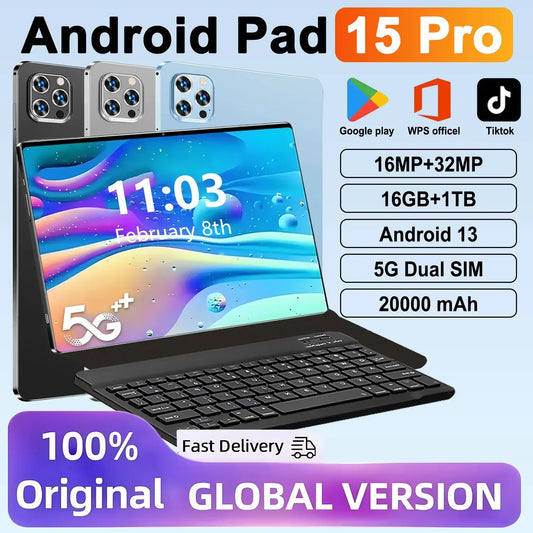 2025 Global New 10.36 inch tablet Android 14 Pad 15 Pro 16GB 1TB Snapdragon 8 Gen2 4KHD 5G WIFI Bluetooth WPS 20000mAh tablets