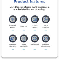 Hot GS05 Smart Glasses For Men 2 in 1 UV Protection Portable Polarized Anti-blue light Black Frame White Lenses Music Sunglasses