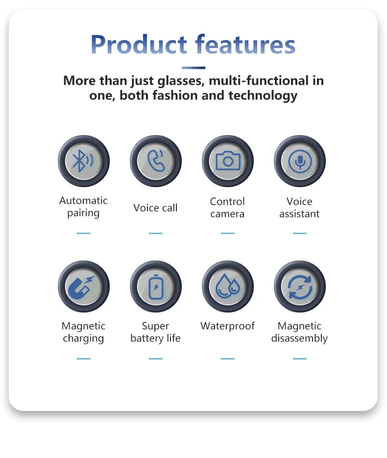 Hot GS05 Smart Glasses For Men 2 in 1 UV Protection Portable Polarized Anti-blue light Black Frame White Lenses Music Sunglasses