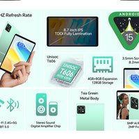 Teclast M50 Mini Tablet 8.7" 90Hz Screen 4GB RAM 128GB ROM Unisoc T606 Octa-core 5100mAh Battery Android 15 Tab Wifi5 Metal Body