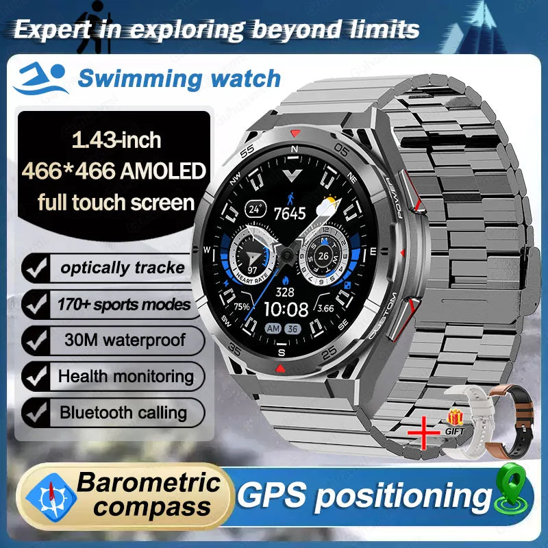 Swim Smartwatch Outdoor GPS Watch Sports Fitness Tracker Health Military Waterproof Watch BT5.3 Call Smart Watch for Android iOS