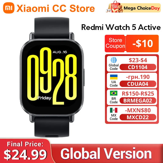 New Global Version Xiaomi Redmi Watch 5 Active has Bluetooth call up to 18 days of battery life 2''display 140+ work modes 5ATM