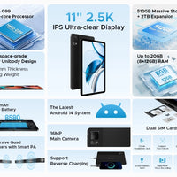 DOOGEE T40 Android Tablet 14 11 ''IPS 2.5K 8GB RAM 512GB ROM Helio G99 8580mAh 18W Charge Face Unlock 7.6mm ultra-thin Tablet