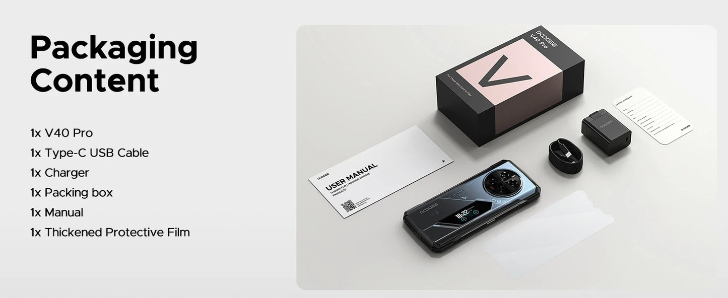 DOOGEE V40 Pro 5G Rugged Phone 1.47" Rear Display 16GB+512GB Dimensity 7300 200MP AI Camera 8680mAh Battery 5g Gaming Phone