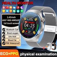 2025 New ECG Blood Pressure Blood Oxygen Blood Lipids Uric Acid Heart Rate Temperature Monitor AMOLED Bluetooth Call Smart Watch