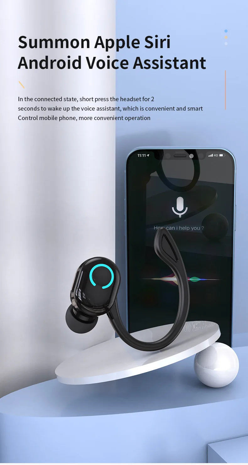 Bluetooth 5.2 Business Wireless Headphone Ear-Hook Mini HIFI Bass Noise Cancelling Earphone With Mic Sport Game Headset