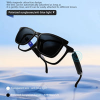 Hot GS05 Smart Glasses For Men 2 in 1 UV Protection Portable Polarized Anti-blue light Black Frame White Lenses Music Sunglasses