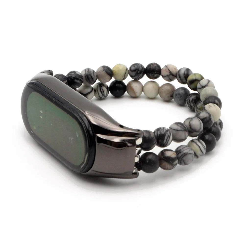 Glitter Natural Beads Strap for Xiaomi Mi band 6 7 8 Mi Band 5 4 Strap DIY Stone Bracelet Watchband Bands Replacement 6mm Beaded