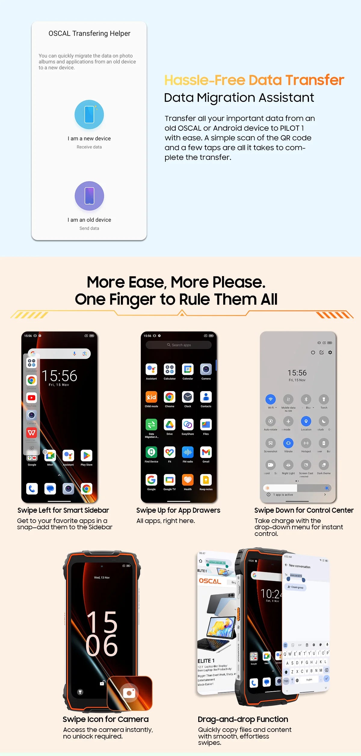 Blackview OSCAL PILOT 1 Rugged Phone, 6GB+ 256GB ,Helio G81 Smartphone Android14, 6.67'' Display Mobile Phone, 15000mAh, NFC