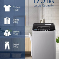 KRIB BLING Full Automatic Washing Machine with LED Display 17.7 lbs Portable Washer Drain Pump 10 Programs & 8 Water Levels
