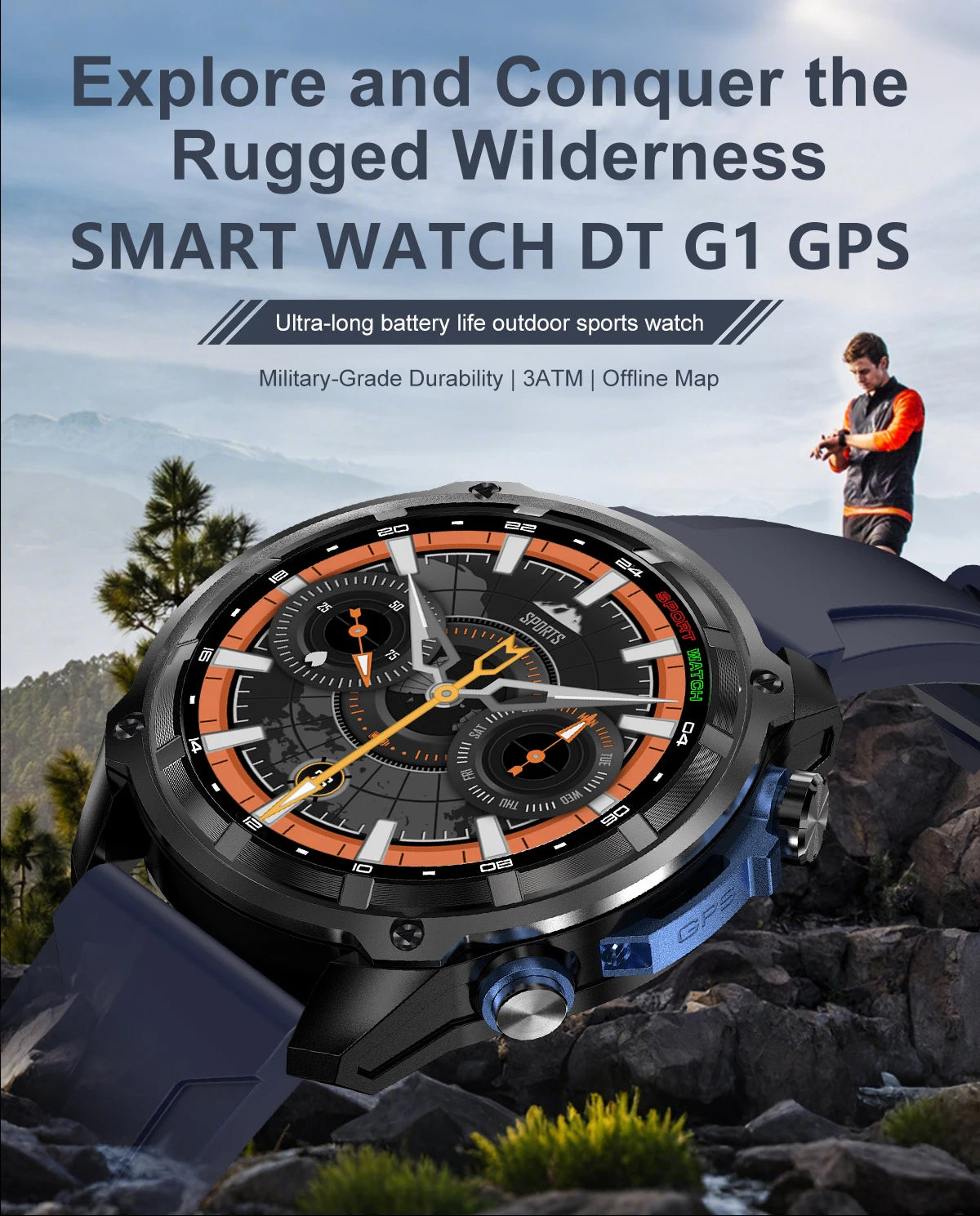 2025 New Military Sport GPS 4GB Memory Smartwatch Men 5ATM Waterproof Fitness Tracker Offline Maps 860Mah Battery Smart Bracelet
