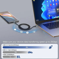 USB C to C 5A 100W PD Fast Charging 20Gbps Cable USB3.2 Gen2x2 8K 4K Video Output Cord for Laptop Tablet Mobile Phone Hard Drive
