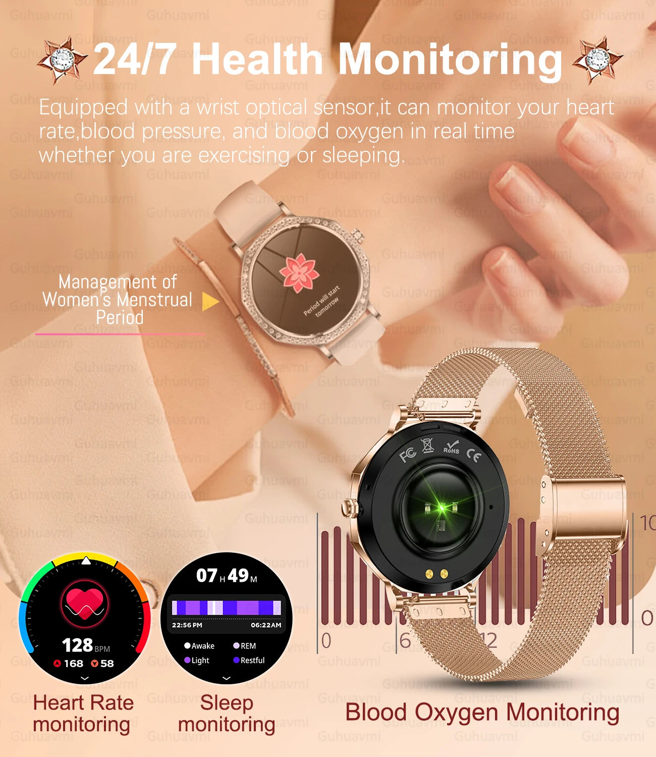 New Women SmartWatch AMOLED Screen Men Watches Bluetooth Call Sport Womens Physical Health IP68 Lady Smart Watch For Android IOS