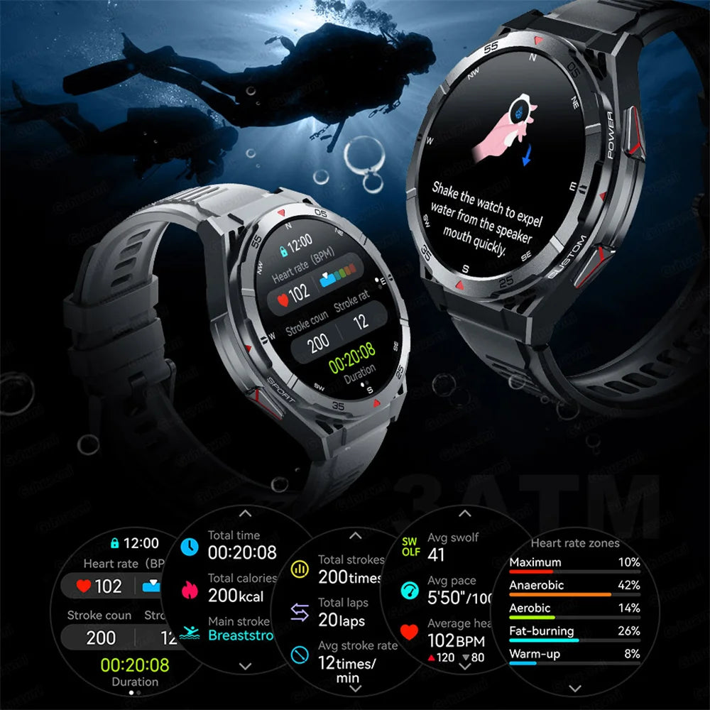 Swim Smartwatch Outdoor GPS Watch Sports Fitness Tracker Health Military Waterproof Watch BT5.3 Call Smart Watch for Android iOS