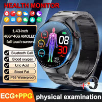 2025 New ECG Blood Pressure Blood Oxygen Blood Lipids Uric Acid Heart Rate Temperature Monitor AMOLED Bluetooth Call Smart Watch