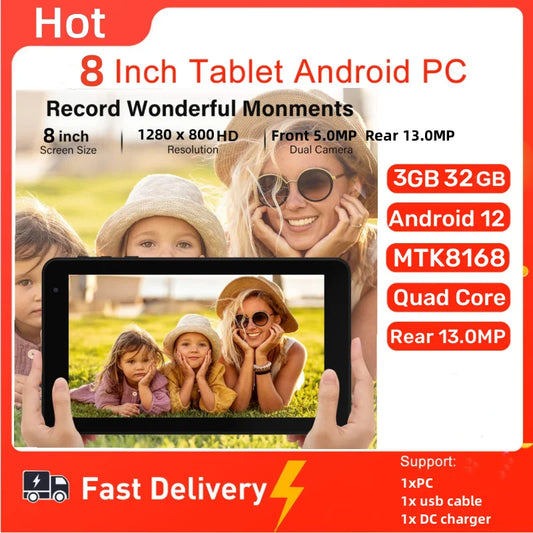 8 INCH Android 12 RAM 3GB+32GB ROM QP80 MTK8168 Tablet Quad Core IPS Screen Quad Core Rear 13.0MP WIFI Dual Camera