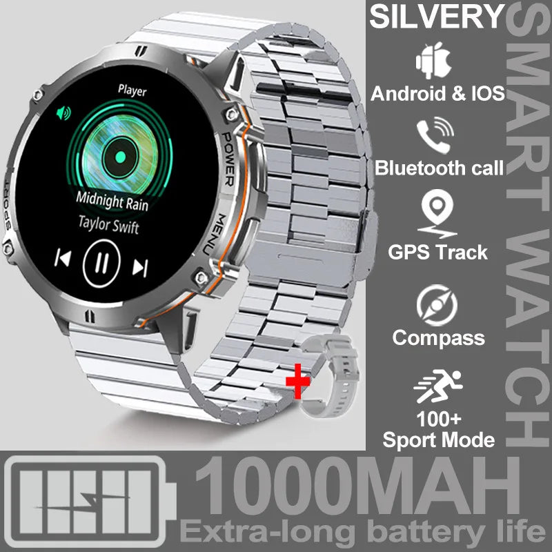 NEW 1000MAH Super endurance Sport Smart Watch Men 1.73-inch HD Screen GPS tracker Compass Bluetooth Call Waterproof Smart Watch