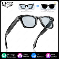 LIGE New Smart Glasses with Photochromic Lenses Camera Photography Video ChatGPT AI Interactive Translation Smart Sunglasses Men