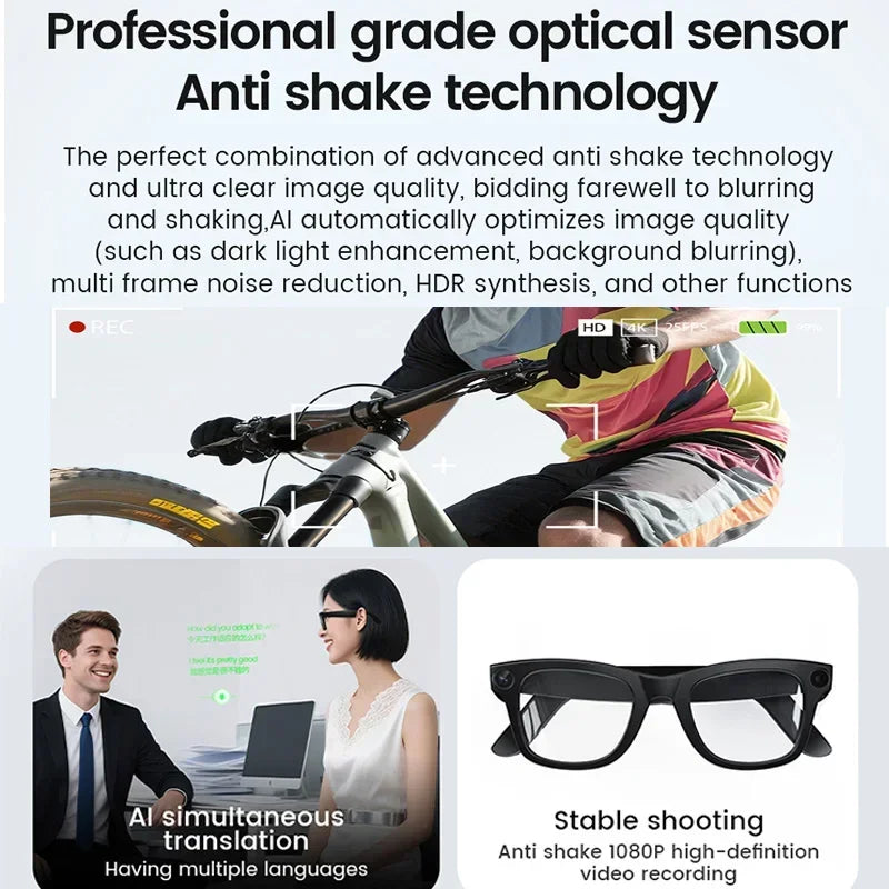 2025 New Smart Glasses 800W HD Camera AI Identification Touch 1080P HD Video Recording Al Voice Wireless Calling Smart Glasses