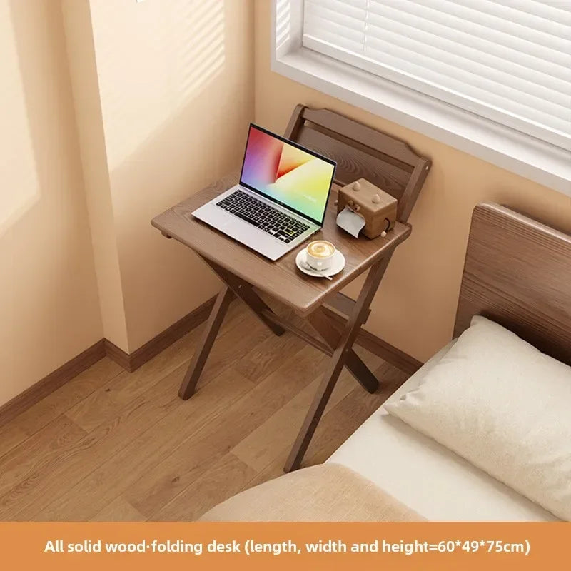 Solid Wood Foldable Console Desk Simple Modern Bedside Computer Desk Portable Bedroom Living Room Writing Table Home Furniture