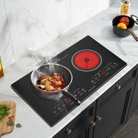 Noxton 2 Burners Electric Cooktop, 24" Built-in & Countertop Stove, Two Burner Ceramic Cooktop, Portable 110V Plug-in Cooktop