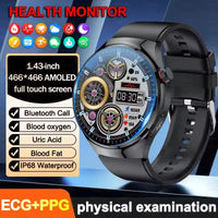 2025 New ECG Blood Pressure Blood Oxygen Blood Lipids Uric Acid Heart Rate Temperature Monitor AMOLED Bluetooth Call Smart Watch