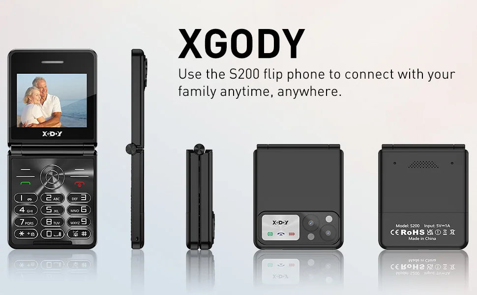 XGODY S200 Mini Smartphones Pocket 2G Dual SIM 2.4 inch Bluetooth Small Mobile Phone 1300mAh Battery Large Button Flip Foldable