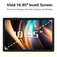 ANRY 10.95-inch HD Display Tablet Android 15 12GB RAM 128 ROM 2.4G/5G WiFi T606 Octa-Code 8000mAh Android Tablets with Case