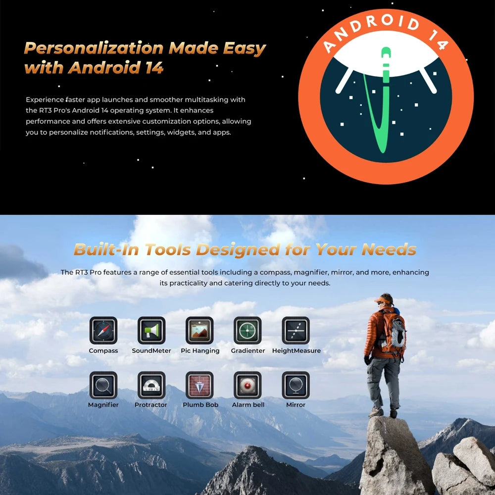 OUKITEL RT3 Pro Rugged Tablet PC 4GB+128GB 8.0'' Android 14 MediaTek G81 Octa Core 48MP Camera 5150mAh 33W Tablet PC