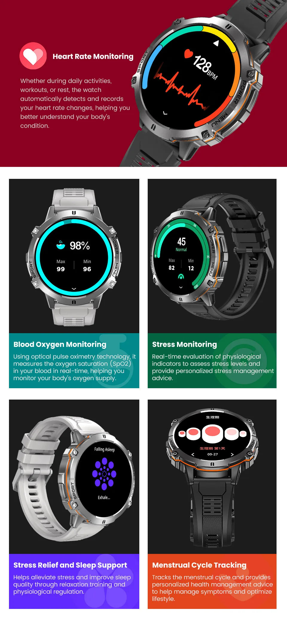 NEW 1000MAH Super endurance Sport Smart Watch Men 1.73-inch HD Screen GPS tracker Compass Bluetooth Call Waterproof Smart Watch