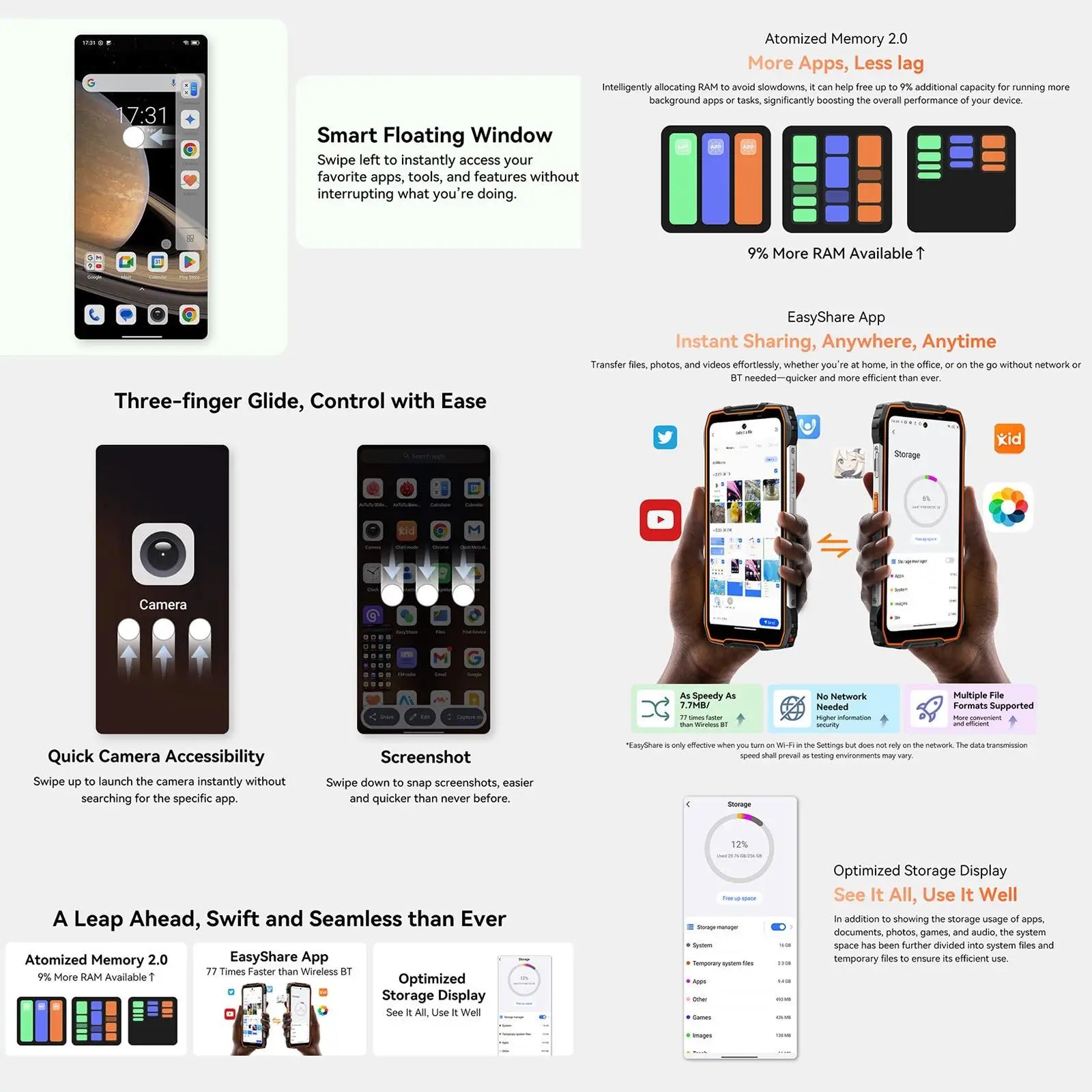 Blackview Oscal Pilot 3 5G AI Rugged Phone 12GB+256GB 6.78" 2.4K Display 7500Amh Battery Android 15 MTK 6300 5G NFC Smartphone