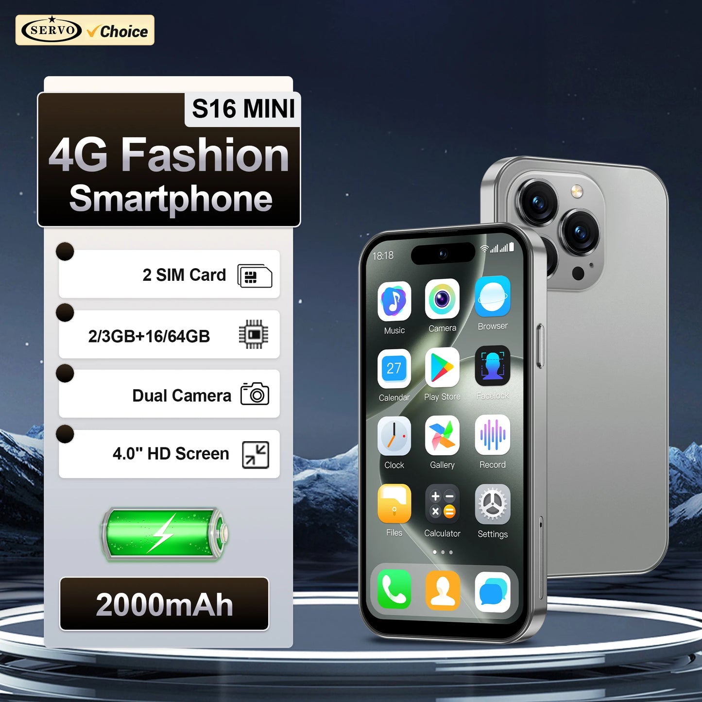 SERVO S16 Mini 4G Network Small Smartphone 2 SIM Standby Android 12.0 System Play Store WiFi GPS 4.0" Screen Palm Cellular Phone