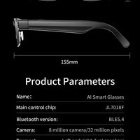 Smart Glasses with HD Camera 1200P Anti-shake Video Record Real-time Translation Object Recognition Bluetooth Call Smart Glasses