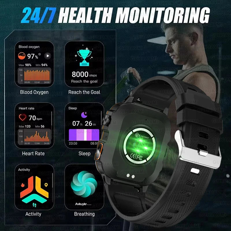 2025New Rugged Military GPS Track Smart Watch Men Bluetooth Call 5ATM Waterproof Flashlight Outdoor Sports SmartWatch For Xiaomi