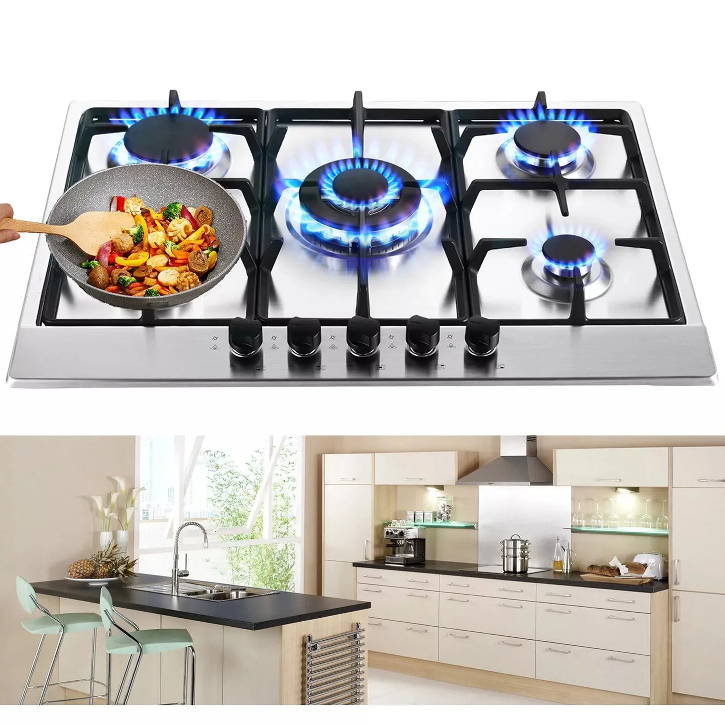Topstrong 5 Burner Stainless Built-in Natural Gas Propane NG/LPG Gas Hob YYEUGCT-S05