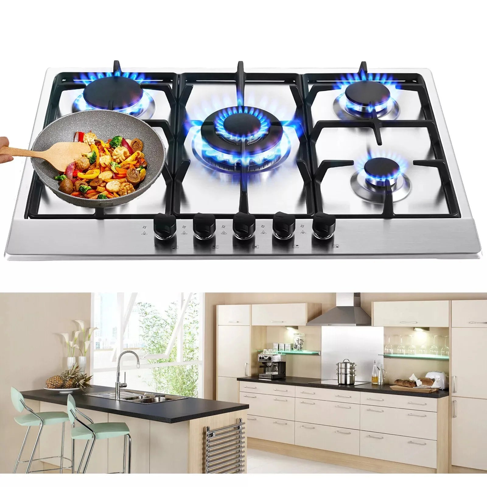 Topstrong 5 Burner Stainless Built-in Natural Gas Propane NG/LPG Gas Hob YYEUGCT-S05