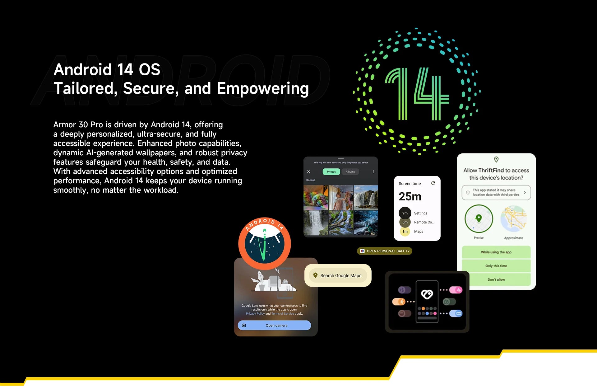 Ulefone Armor 30 Pro 5G Rugged Phone Android 14 Smartphone 6.9" 120Hz 32GB+512GB 12800mAh Night Camera 64MP NFC 66W