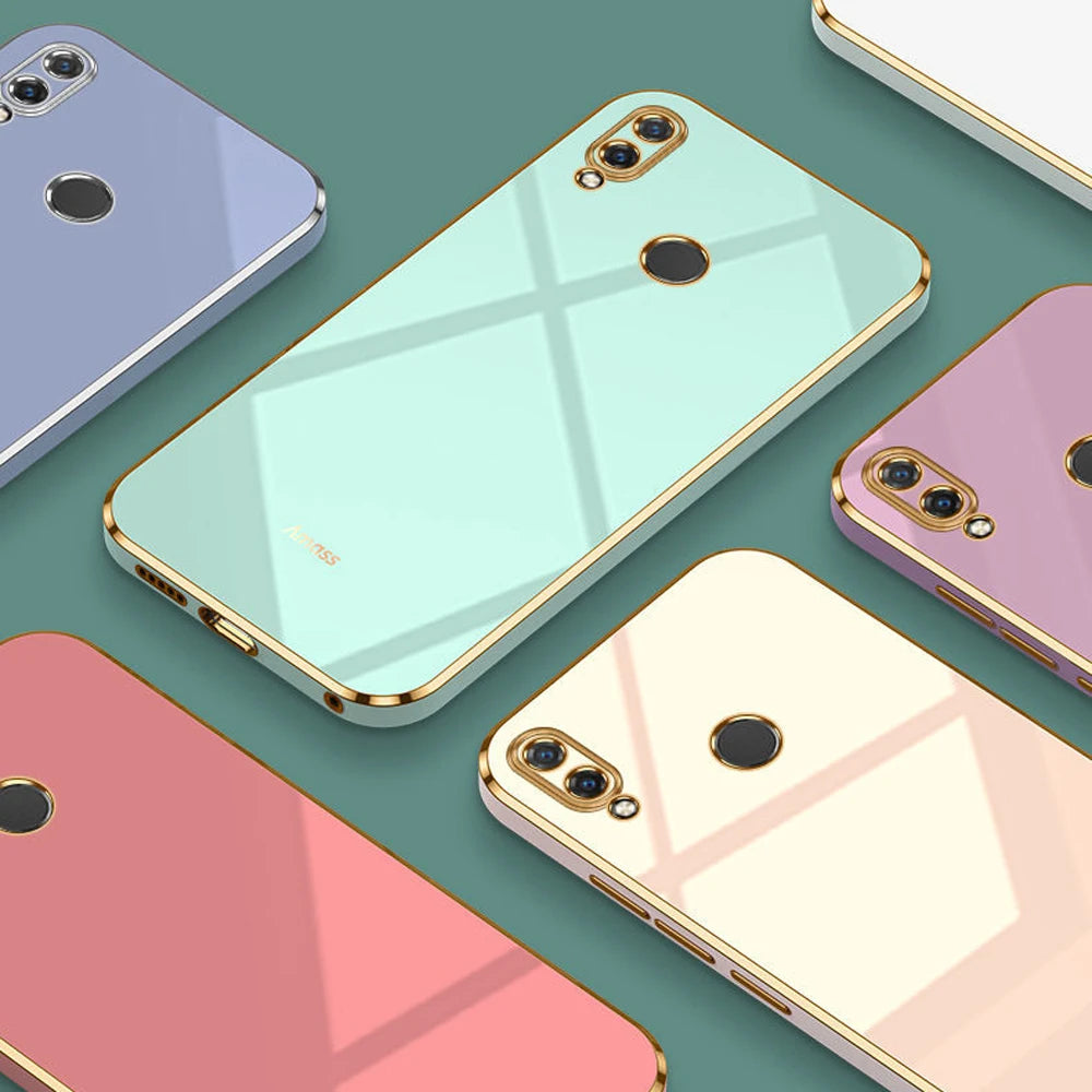 For Huawei Y9 2019 Case Luxury Square Plating JKM-LX1, JKM-LX2, JKM-LX3 Phone Case ShockProof Silicone Back Cover Fundas