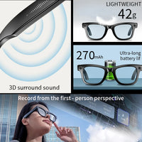 Smart Glasses 8 Million Pixels Recording Videos AI Photo Recognition Answer Translation 270mAh IP65 Waterproof Bluetooth Glasses