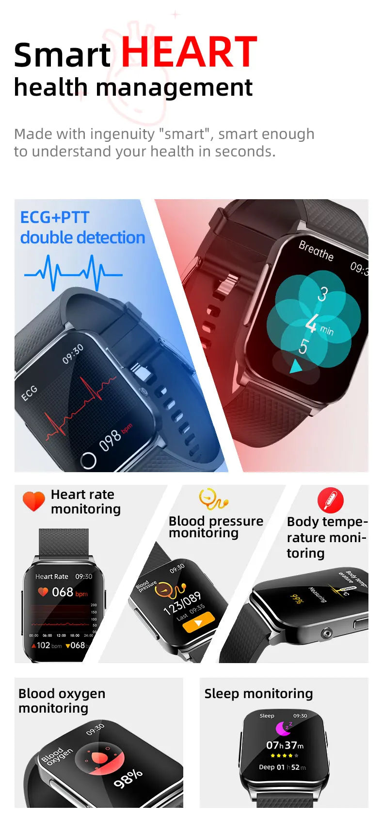 2025 New ECG+HRV Smart Watch Men Women Heart Rate Blood Pressure Body Temperature Sleep Monitor Fitness Pedometer Sports Watch