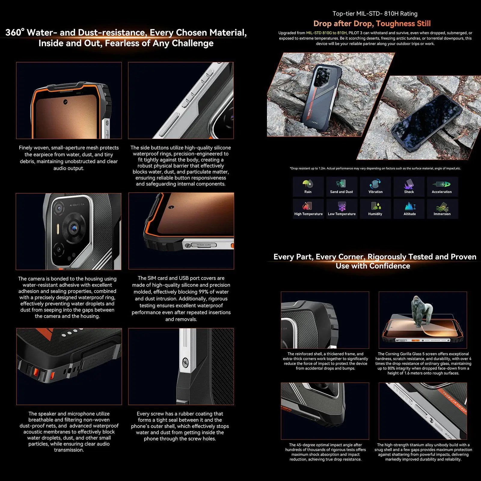 Blackview Oscal Pilot 3 5G AI Rugged Phone 12GB+256GB 6.78" 2.4K Display 7500Amh Battery Android 15 MTK 6300 5G NFC Smartphone