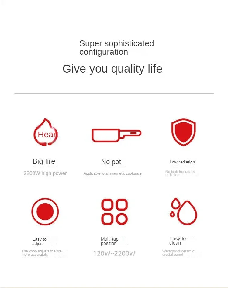 Electric Induction Cooker Boiler Waterproof Stir-Fry Cooking Plate Intelligent Hot Pot Stove Cooktop Burner Cooking Machine