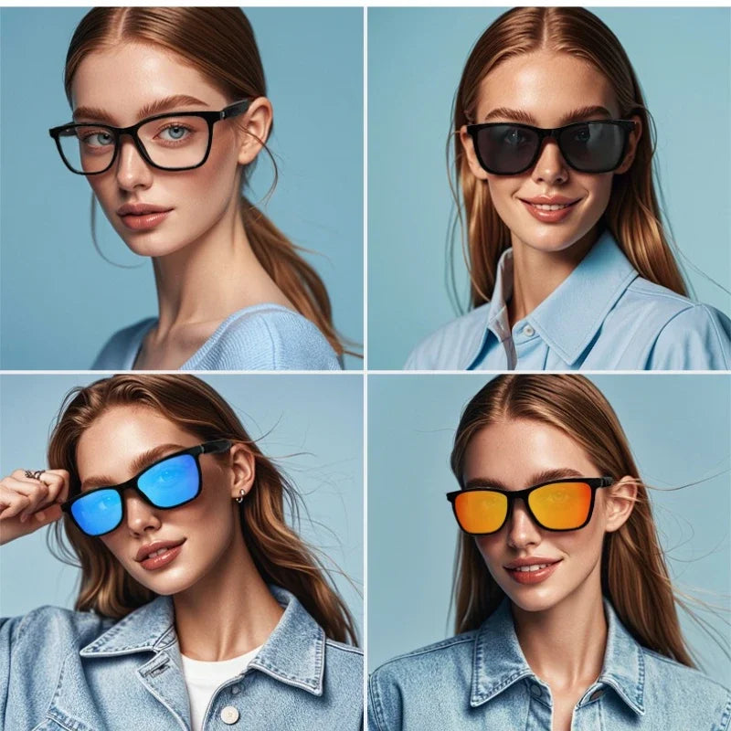 Hot GS05 Smart Glasses For Men 2 in 1 UV Protection Portable Polarized Anti-blue light Black Frame White Lenses Music Sunglasses