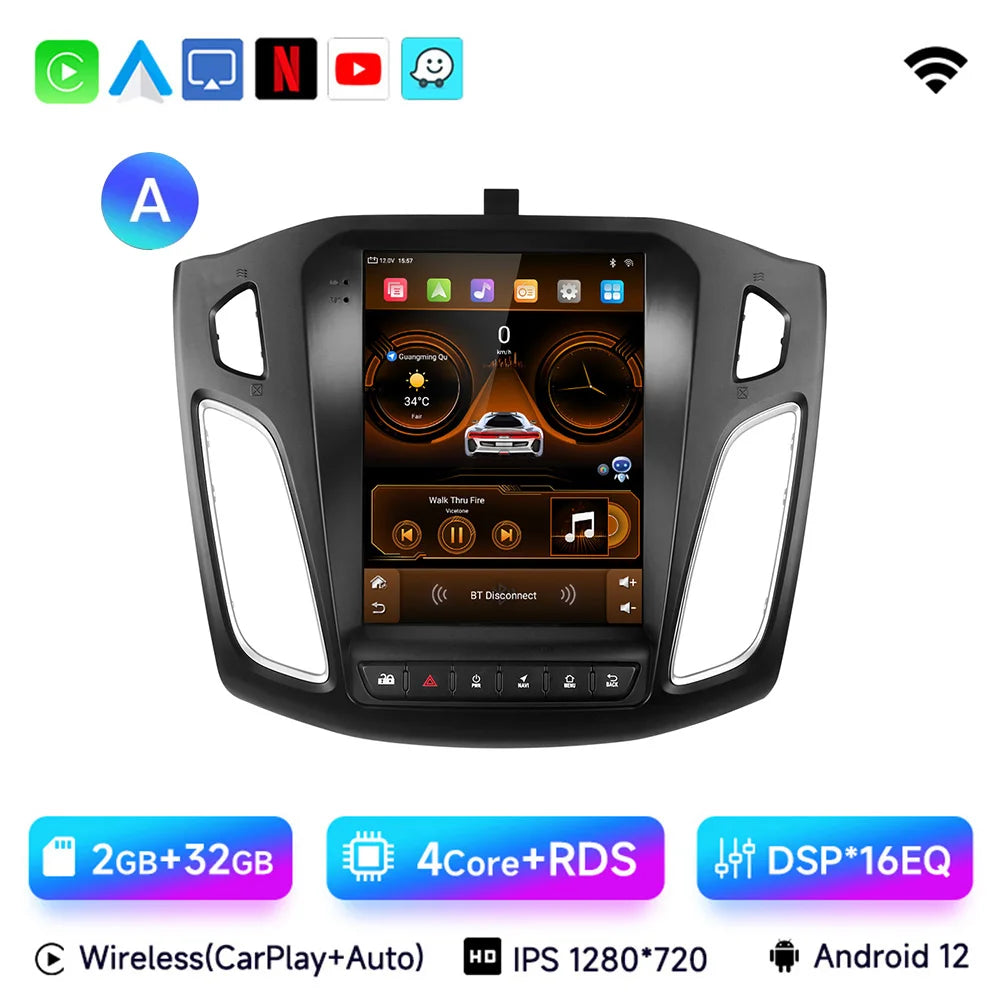 Android 13 Car Radio for Ford Focus Mk3 2011-2017 Multimedia Player 2Din Navigation Carplay Head Unit Stereo 9.7" Speakers Audio
