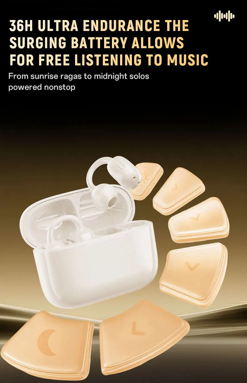 Ear Clip Earbuds 6th Gen Bluetooth 6.0 Headphones Surround Sound Earphone Touch Control Wireless Headset Noise Reduction HD Call