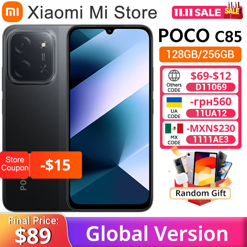 Global Version POCO C85 Smartphone 6.9" Dot Drop display 50MP Camera 6000mAh battery 33W Helio G81-Ultra NFC