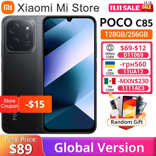 Global Version POCO C85 Smartphone 6.9" Dot Drop display 50MP Camera 6000mAh battery 33W Helio G81-Ultra NFC